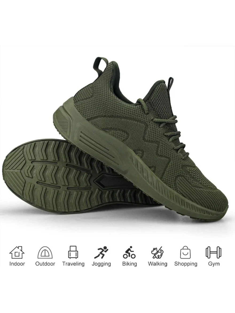 Men's Army Green Non Slip Athletic Sneaker Slip On Walking Casual Running Shoes
